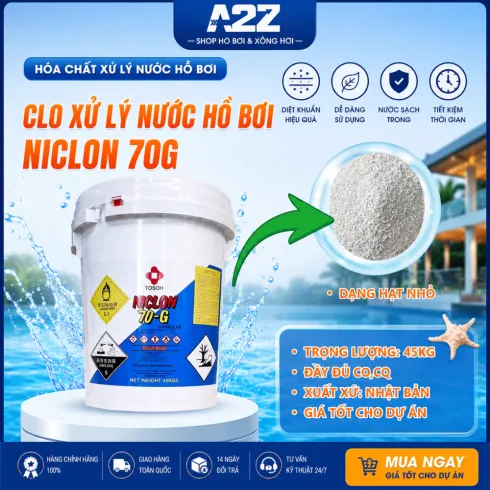 [CLO HỒ BƠI 70%] Thùng 45Kg - NICLON - Tosoh Nhật Bản, Clo Niclon xử lý nước hồ bơi, Clo diệt khuẩn