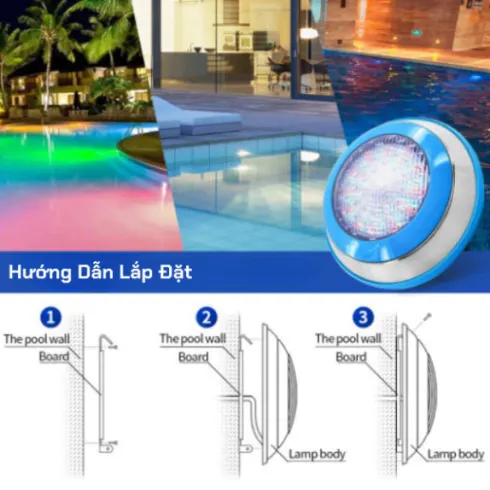 Đèn Led Đổi Màu Treo Thành Bể Bơi 12W, Đèn âm nước hồ bơi